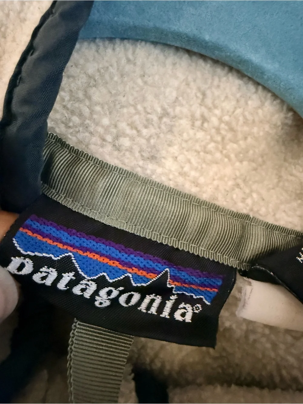 Patagonia Men’s Light Beige Vintage Made in USA Fleece Pullover Navy Trim Size M